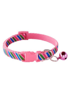 Ошейник нейлоновый для кошек и мелких собак 10мм/34см полоска со звонком розовый