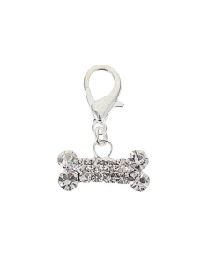 Подвеска для ошейника Косточка с белыми стразами №1