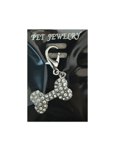 Подвеска для ошейника Косточка с белыми стразами №3