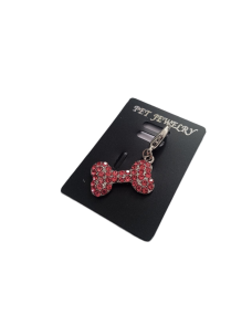 Подвеска для ошейника Косточка с красными стразами №3