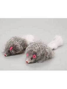 Игрушка для кота мышь меховая серая пушистая с погремушкой 6см