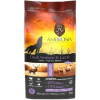 Сухой корм для взрослых собак всех пород Ambrosia Grain Free Dog Adult Fresh Venison & Lamb свежая оленина и ягнёнок, 2кг