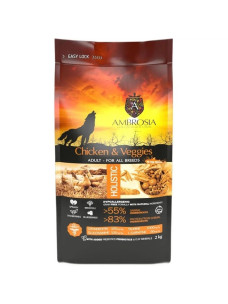 Сухой корм для взрослых собак всех пород Ambrosia Grain Dog Adult Chicken & Veggies курица и овощи, 2 кг