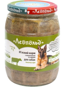 Вологий корм для собак Леопольд М'ясний корм з яловичиною та серцем, консерва, 670 г