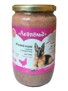Вологий корм для собак Леопольд М'ясний корм з куркою та субпродуктами, консерва, 670 г