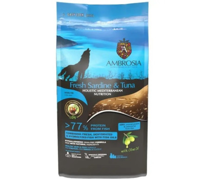 Сухий корм для дорослих собак усіх порід Ambrosia Dog Adult Mediterranean Fresh Sardine & Tuna свіжа сардина та тунець, 5 кг