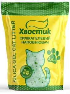 Гигиенический силикагелевый наполнитель ХВОСТИК для туалета кошек, крупный, зеленые гранулы, 3,6 л