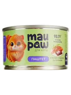 Консервированный полнорационный корм для взрослых кошек Mau Paw паштет с курицей и печенью, 100 г
