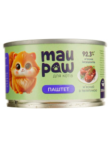 Консервированный полнорационный корм для взрослых кошек Mau Paw паштет мясной с телятиной , 100 г
