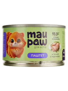 Консервированный полнорационный корм для взрослых кошек Mau Paw паштет с индейкой , 100 г