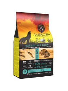 Сухий корм для літніх стерилізованих собак міні порід Ambrosia Grain Free Fresh Salmon & Turkey Senior Light Sterilized Mini Breeds свіжий лосось та індик, 1,5 кг 832194
