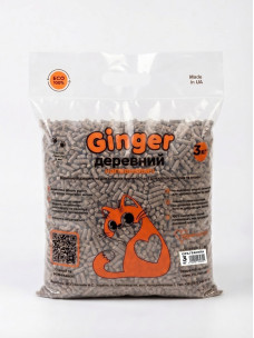 Древесный наполнитель для кошачьего туалета Ginger Cat серый, 3 кг