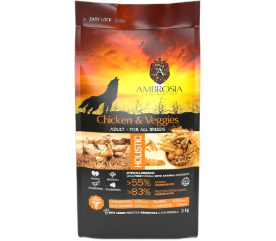 Сухий корм для дорослих собак усіх порід Ambrosia Grain Dog Adult Chicken & Veggies курка та овочі, 12 кг 583936