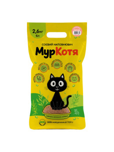 Соевый наполнитель для котов в лоток (туалет) МурКотя персик, 2,6кг/6 л (тофу)