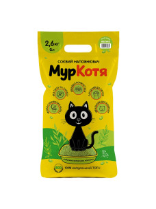 Соевый наполнитель для котов в лоток (туалет) МурКотя яблоко, 2,6кг/6 л (тофу)