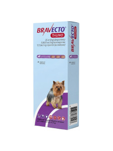 Бравекто ТриУНО (Bravecto TriUNO) три жевательные таблетки для собак весом 1,27-2,5кг от блох, клещей и гельминтов, 3 таб 25 мг