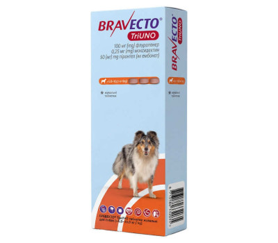 Бравекто ТриУНО (Bravecto TriUNO) три жевательные таблетки для собак весом 5-10кг от блох, клещей и гельминтов, 3 таб 100 мг