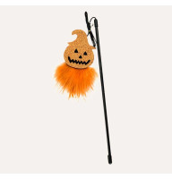 Удочка - дразнилка для кота Хелоуин Halloween Тыква с пером и колокольчиком 25 см пластик