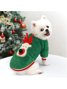 Свитер для котов и собак Новогодний с оленем, зеленый размер L Д-35 ОГ-45