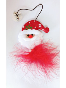 Дразнилка на присоске новогодняя Санта Клаус с перьями и двумя звоночками на резинке 2м