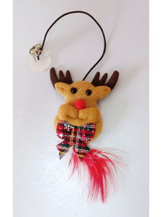 Дразнилка на присоске новогодняя Олень с перьями и двумя звоночками на резинке 2м