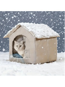 Будка термодом уличный водонепроницаемый для животных, собак, кошек, защита от холода, дождя, ветра, размер 33х35х35см 44150 бежевая