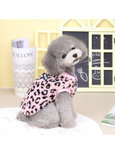 Леопардовая жилетка для котов и собак GOODLUCK из меха тедди на кнопках розовая размер S Д-19 ОГ-30 ОШ-21см