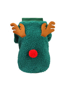 Свитер Новогодний Олень с помпоном и рожками для собак и котов, тедди зеленый размер L Д-30 ОГ-42 ОШ-29