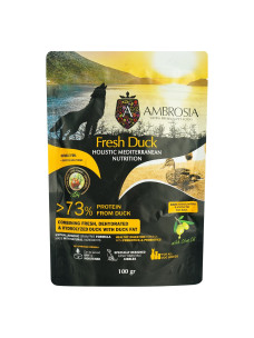 Сухой корм для взрослых собак всех пород с чувствительным пищеварением Ambrosia Mediterranean Diet Fresh Duck с уткой, 100 г
