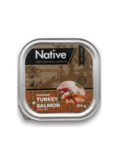 Полнорационный влажный корм Native Adult Cat Sterilised with Turkey & Salmon для взрослых стерилизованных кошек в виде кусочков в желе с индейкой и лососем, 100 г