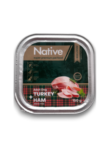 Полнорационный влажный корм Native Adult Dog with Turkey Ham в виде кусочков в желе с индейкой и ветчиной для взрослых собак, 150 г