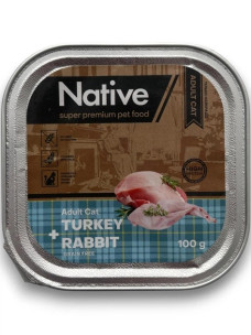 Полнорационный влажный корм Native Adult Cat with Turkey & Rabbit для взрослых кошек в виде кусочков в желе с индейкой и кроликом, 100 г