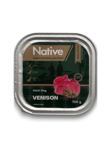 Полнорационный влажный корм Native Adult Dog with Venison в виде кусочков в желе с олениной для взрослых собак, 150 г