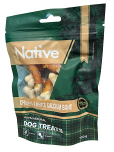 Лакомства для собак Native Dog Treats Sticker Chicken & White Calcium Bone Косточка с курицей и кальцием, 100 г (31013001)
