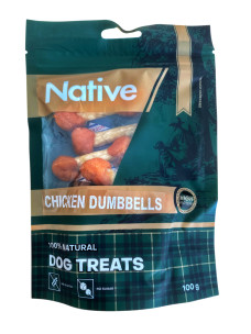 Лакомства для собак Native Dog Treats Sticker Chicken Dumbbell Гантелька жевательная с курицей, 100 г (31012001)