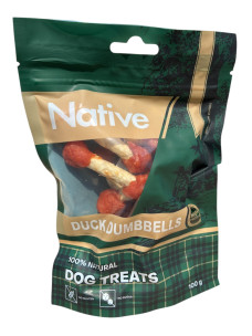 Лакомства для собак Native Dog Treats Sticker Duck & Munchy Stick Dumbbell Гантелька жевательная с уткой, 100 г (31022008)