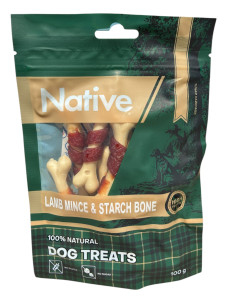 Ласощі для собак Native Dog Treats Sticker Lamb Mince & Starch Bone Кісточка крохмальна з фаршем із ягняти, 100 г (31043002)