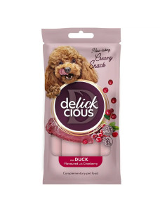 Лакомство Delickcious для собак крем-снек утка с клюквой 4х15г
