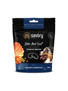 Ласощі Savory снеки для здоров'я шкіри та шерсті собак з лососем і чорнобривцями 200г