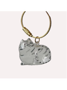 Брелок подвеска прозрачная для хранения кошачьей шерсти, памятный брелок подвеска-капсула Котик лежит в серую полоску 3х3,7см.