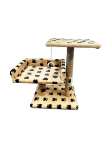 Когтеточка дряпка Пухнастики с диваном 2-х этажная бежевая с лапками 30х38х50 см