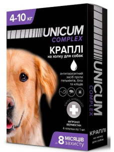 Unicum Complex капли от блох, клещей и гельминтов на холку для собак 4-10 кг, 4 п UN-032